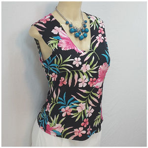 BRILLIANTLY BLACK, Floral Sleeveless Top, size Sm